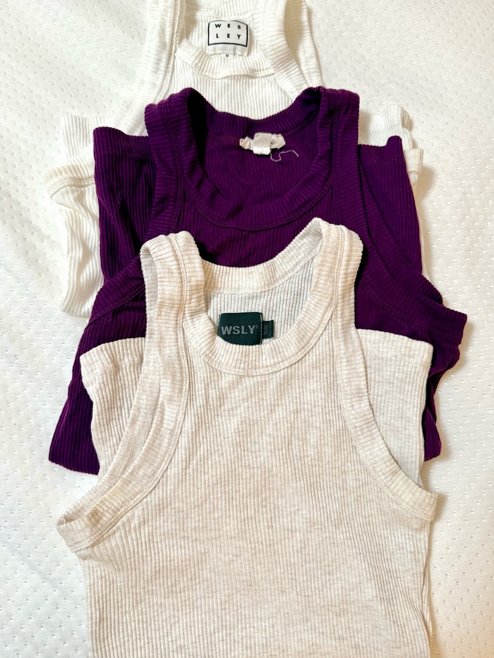 WSLY 3- pack of Ribbed Tank Tops - Cream, Plum & White